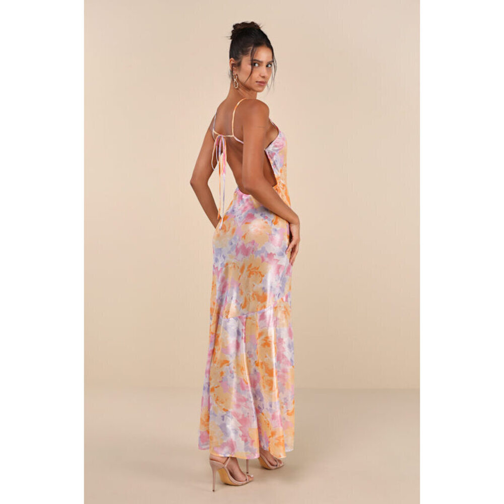 Lulus Distinctly Flirtatious Multi Floral Sheer Backless Maxi Dress White